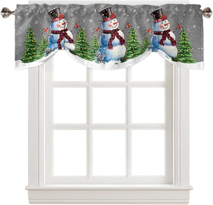Christmas Snowman Blackout Tie Up Valance Curtains for Kitchen Windows Winter Holidays Cardinal White Snowflake Window Toppers Balloon Shades for Living Room/Bathroom/Bedroom,1 Panel,54" X 18" Gray