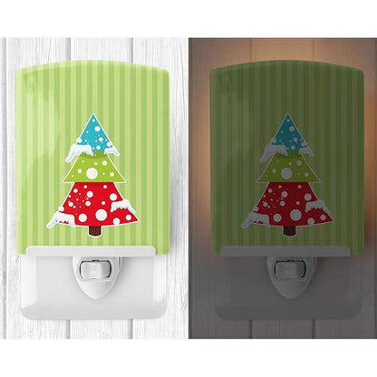 Caroline's Treasures BB8680CNL Merry Christmas Tree and Stripes Ceramic Night Light Compact, UL-Certified, Ideal for Bedroom, Bathroom, Nursery, Hallway, Kitchen, 6x4x3, Multicolor