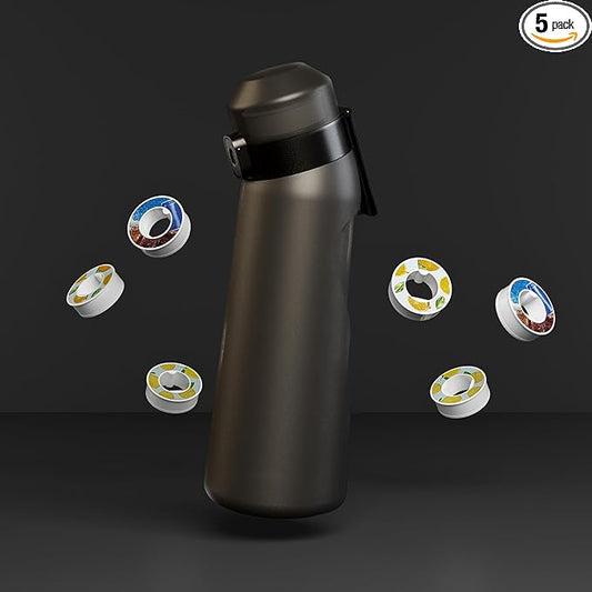 KeemoSellz Air Water Bottle, Fruit Flavoured Water Bottle with 3 Flavour Pods – BPA Free, 0 Sugar 0 Calorie for Kids, Gym And Outdoor Activities (Black)