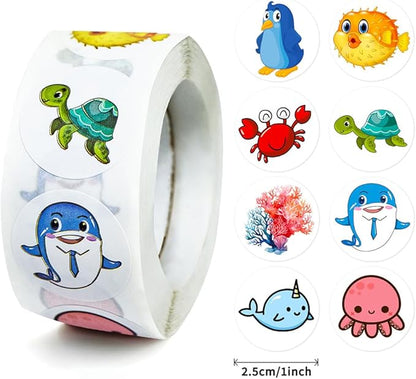 4 Roll/500 PCS Animal Stickers Ocean Animal Stickers School Supplies Incentives Roll Sticker Animal Party Favor Stickers