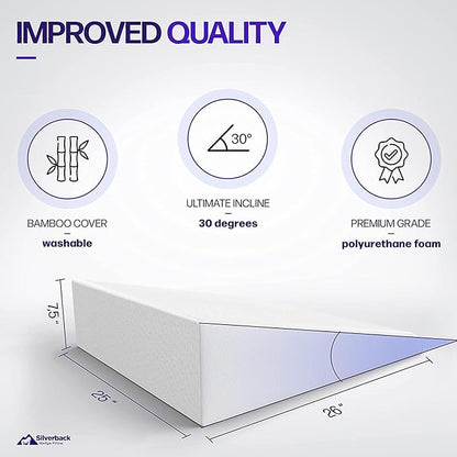 7.5" Wedge Pillow for Acid Reflux - Dr. Recommended Height, Luxurious 2" Memory Foam Pillow Wedge for Sleeping, GERD, Post Surgery, Heartburn, and Snoring - Viscose of Bamboo Cover (25" Wx26 Lx7.5 H)