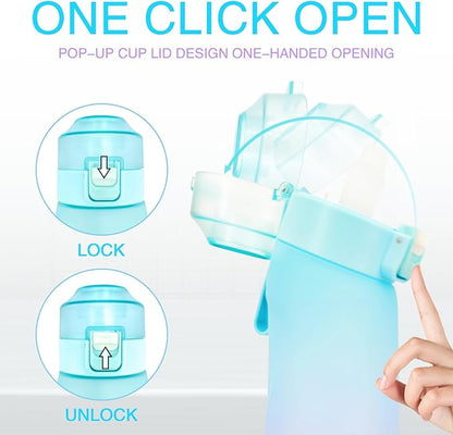 Air Water Bottle,650ML Scent Water Cup with 7 Flavour Pods,Leak Proof Sports Water Cup with Straw Suitable for Outdoor Sports,Kids Gifts (Blue Purple)