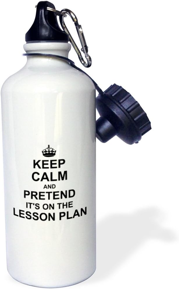 3dRose Keep Calm and Pretend Its on The Lesson Plan-Funny Teacher Gifts-Teaching Humor-Humorous Fun Sports Water Bottle, 21 oz, White