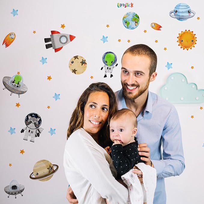 Large Solar System Wall Decals for Kids by Lipastick - 113 pcs Space Animal Wall Stickers Boys Room Playroom - Galaxy Wall Decor - Kids Vinyl Wall Decal Peel and Stick - Outer Space Decoration M Size