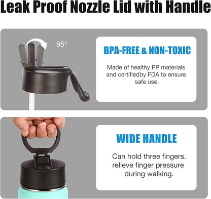 Volhoply 24 Ounce Insulated Water Bottle With Straw Lid,Stainless Steel Wide Mouth Sport Bottles With Handle,Double Wall Vacuum Thermos keep Cold,Reusable Travel Thermal Cups For Holder,Gym(Mint,1)