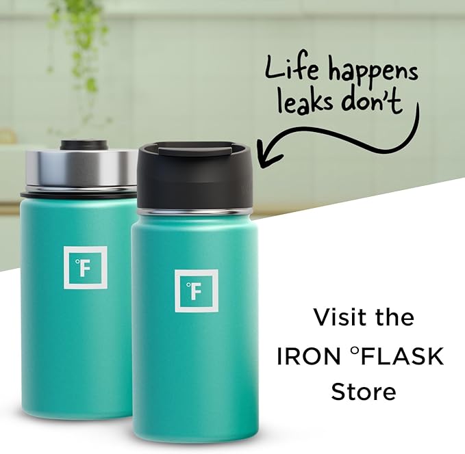 IRON °FLASK Sports Water Bottle - Wide Mouth with 3 Spout Lids - Stainless Steel Gym & Outdoor Bottles for Men, Women & Kids - Double Walled, Insulated Thermos, Metal Canteen - Aquamarine, 18 Oz