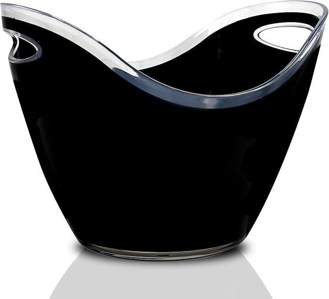Acrylic Ice Bucket with tongs, Ice Bucket for Parties, Party Supply, Ice Bucket for Cocktail Bar, Champagne Bucket, Tub for Beer, Sparkling Wine, Cocktails, or Ice Cream., Large, Black