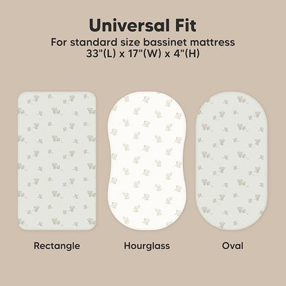 2-Pack Organic Bassinet Sheets for Girls, Boys - 100% Cotton Bassinet Mattress Sheets Compatible with Halo Bassinest Swivel Sleeper, Graco, Baby Delight, Chicco, Unisex Fitted Bassinet Sheets (Elly)