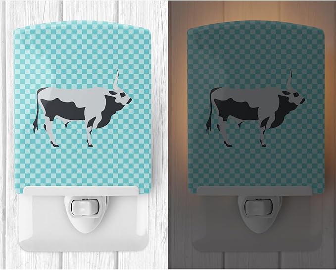 Caroline's Treasures BB7998CNL Hungarian Grey Steppe Cow Blue Check Ceramic Night Light Compact, UL-Certified, Ideal for Bedroom, Bathroom, Nursery, Hallway, Kitchen, 6x4x3, Multicolor