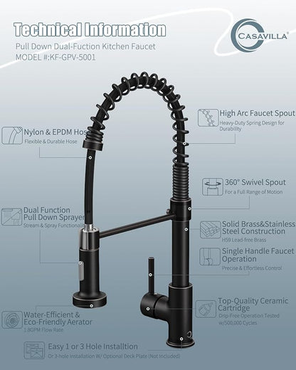 Oil Rubbed Bronze Single Handle Kitchen Faucet with Sprayer, Pull Down Faucet for Camper, RV, Farmhouse Sink