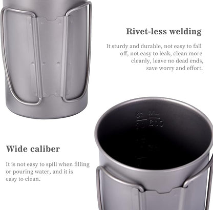 iBasingo 1050ml Titanium Bottle 600ml Nesting Cup Outdoor Camping Single Layer Wide Mouth Cookware Lightweight Portable Bottle Mug Hiking Picnic Solo Cooking Mess Kit