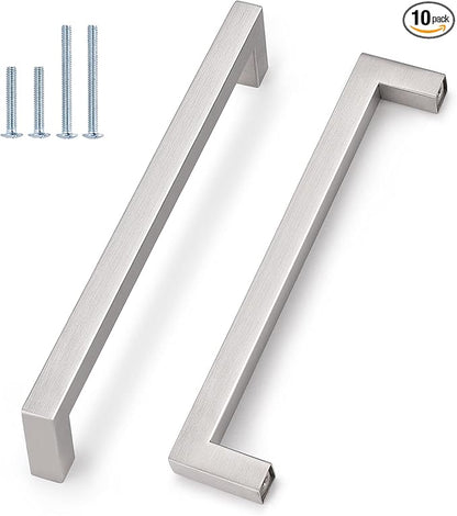 Probrico Kitchen Cabinet Drawer Handles Stainless Steel 7-3/5 Inch Hole Spacing Brushed Nickel Pulls 8 Inch Total Length 10 Pack