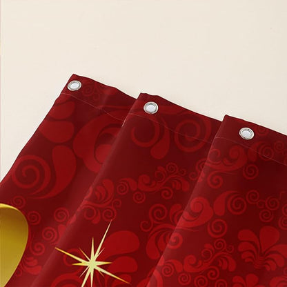 AILONEN Red and Gold Shower Curtain,Red Rose Hearts Printed Bath Curtain,Romantic Luxury Rose Flower Waterproof Curtain for Bathroom Decor 72" W x 72" H