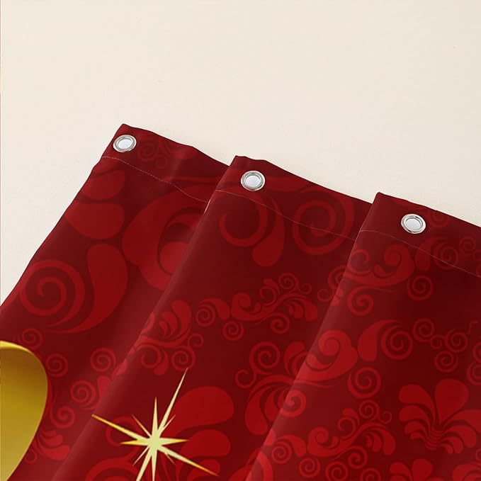 AILONEN Red and Gold Shower Curtain,Red Rose Hearts Printed Bath Curtain,Romantic Luxury Rose Flower Waterproof Curtain for Bathroom Decor 60" W x 72" H