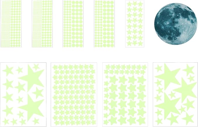 uxcell 1 Set Glow in The Dark Ceiling Star Stickers, Moon and Stars Wall Decals, Glowing Star Decal Decoration for Bedroom, 200mm Moon