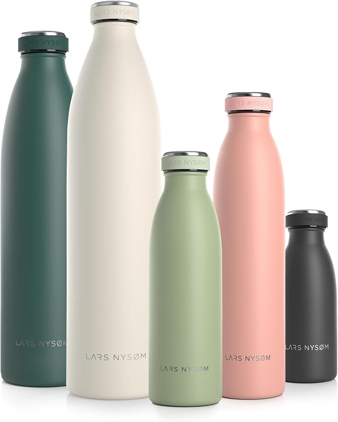 LARS NYSØM Stainless Steel Insulated Water Bottle 12oz 17oz 25oz 34oz 51oz | BPA-free Insulated Thermo Flask for Hot and Cold Beverages | Leakproof Drinking Bottle (Sage, 17oz)