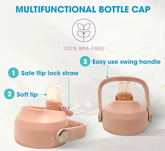 24oz Stainless Steel Vacuum Insulated Water Bottle with Straw Lid and Cleaning Brush, BPA Free, Leakproof, Temp Control, for Hot and Cold Drinks (Cotton Candy, 24oz)