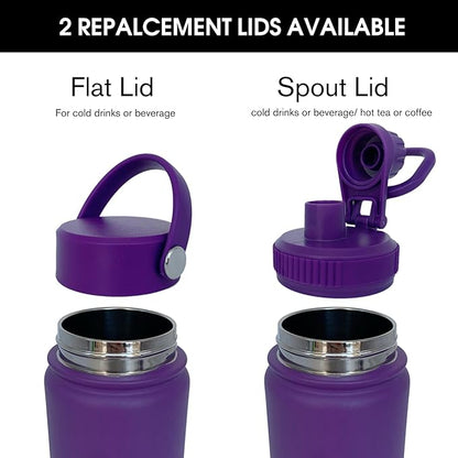 22oz Insulated Water Bottle ，Stainless Steel Sports Water Cup Flask with 2 Lids, Wide Mouth Travel Thermal Mug,Outdoor Sports Bottle（Purple）