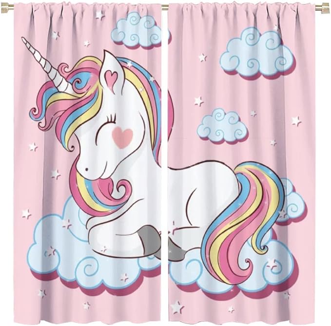 Unicorn Curtain for Kids Bedroom,Pink Cartoon Rainbow Darkening Curtains Decor Sliding Curtains Decorative Curtains for Girls Boys Baby Room,Living Room Decoration 42x63inch(107x160cm)