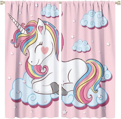 Unicorn Curtain for Kids Bedroom,Pink Cartoon Rainbow Darkening Curtains Decor Sliding Curtains Decorative Curtains for Girls Boys Baby Room,Living Room Decoration 42x63inch(107x160cm)