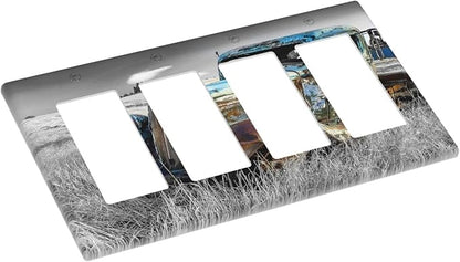 Vintage Country Old Blue Truck 4 Gang Rocker Decora Light Switch Cover Rustic Decorative Outlet Covers Wall Plate Electrical Faceplate Switchplate GFCI for Farmhouse Bedroom Livingroom Decor