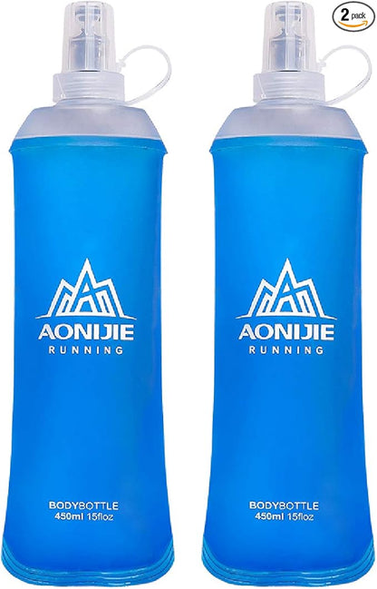 Azarxis TPU Soft Flask Running Collapsible Water Bottles BPA-Free Running Flask for Hydration Pack - Ideal for Running Hiking Cycling Climbing (450ml/15.22oz - 2 Pack)