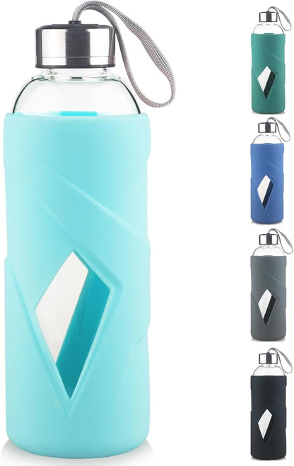 32 oz Borosilicate Glass Water Bottle BPA Free Reusable Glass Drinking Bottle with Silicone Sleeve and Stainless steel Lid