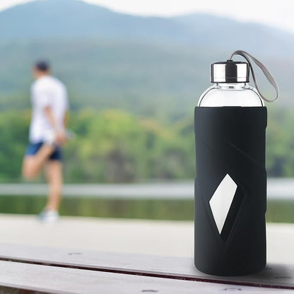 32 oz Borosilicate Glass Water Bottle BPA Free Reusable Glass Drinking Bottle with Silicone Sleeve and Stainless steel Lid