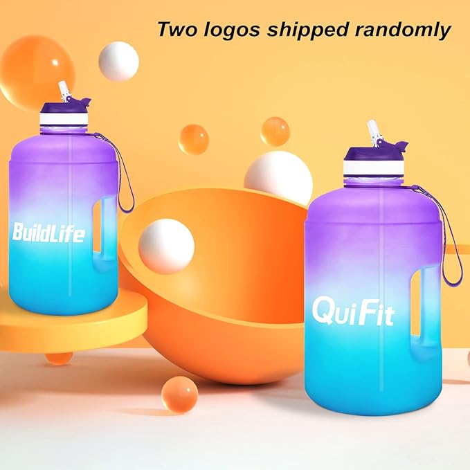 QuiFit Motivational Gallon Water Bottle - with Straw & Time Marker BPA Free Large Reusable Sport Water Jug with Handle for Fitness Outdoor Enthusiasts Leak-Proof
