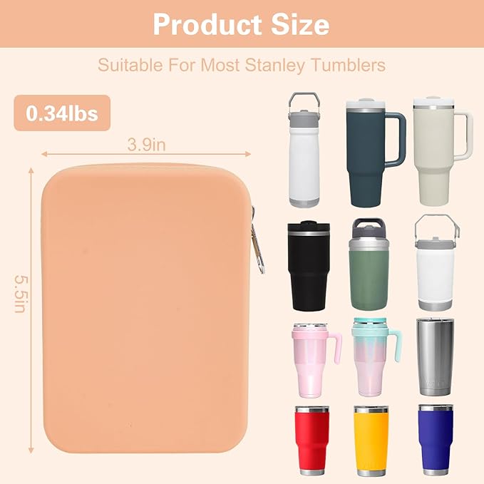 Water Bottle Pouch for Stanley Tumbler,Silicone Waterproof Fanny Pack for Stanley Cup 30/40oz Universal,Large Capacity Durable Tumbler Pouch-Pink