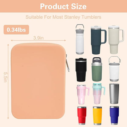 Water Bottle Pouch for Stanley Tumbler,Silicone Waterproof Fanny Pack for Stanley Cup 30/40oz Universal,Large Capacity Durable Tumbler Pouch-Pink