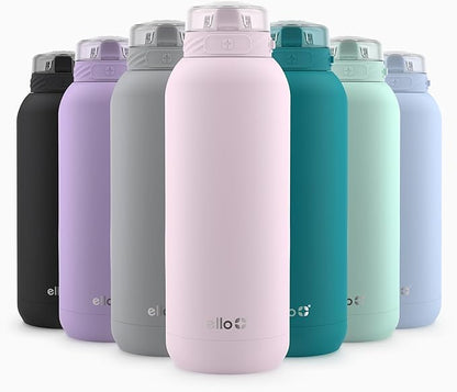Ello Cooper 40oz Stainless Steel Water Bottle with Straw and Carry Handle, Double Walled and Vacuum Insulated Metal, Leak Proof Locking Lid with Soft Silicone Spout, Reusable, BPA Free, Cashmere Pink