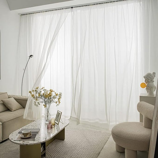 Windows Semi White Sheer Curtains 120 Inches Length 52 Inches Width 2 Panels Set Translucent Sheer Curtain Basic Rod Pocket for Bedroom Children Living Room Yard Kitchen