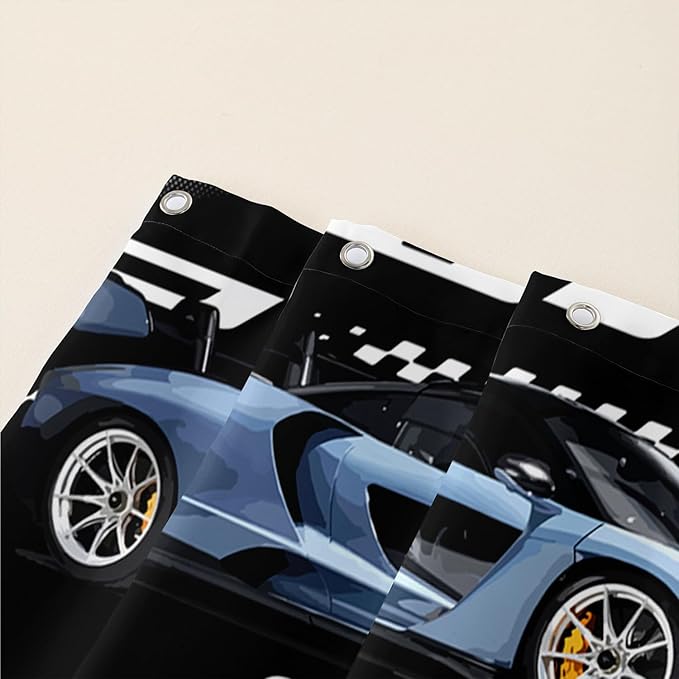 AILONEN Boys Racing Car Shower Curtain,Extreme Sports Car Bath Curtain for Kids Teen,Cool Speed Car Racer Waterproof Black Curtain for Bathroom Decor, 60" W x 72" H