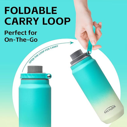 Greylock 20 oz Insulated Stainless Steel Water Bottle with Straw Lid- BPA-Free Leak Proof When Closed, Reusable Metal Water Bottle with Carry Handle for Travel Camping, 24 Hours Cold (Seafoamrise)