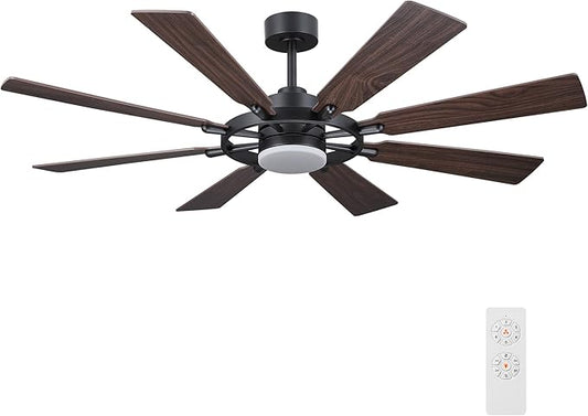 60/80 inch Ceiling Fan (Black-Walnut, 72" (LED Light / 3 Downrods))