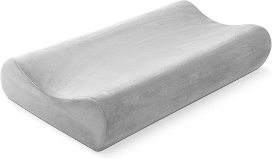 AM AEROMAX 32" King Size Contour Memory Foam Pillow, Neck Pillow for Neck Pain Relief, Neck Orthopedic Sleeping Pillows for Side, Back and Stomach Sleepers(Grey,Velvet)