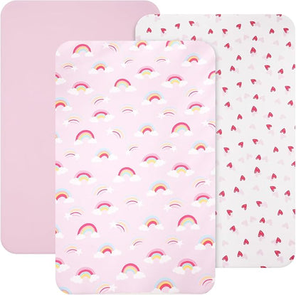 3 Pack Mini Crib Sheets, Premium Pack N Play Sheets for Boys Girls Neutral, Soft Breathable Baby Sheets Fit Pack N Play, Playard and Mini Crib Mattresses, Rainbow
