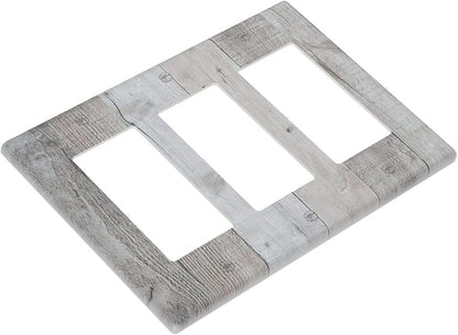 Rustic Grey Wood Shiplap 3 Gang Rocker Light Switch Plate Vintage Country Triple Decora Outlet Wall Plate Cover Faceplate Decorative Switchcovers GFCI for Farmhouse Bathroom Livingroom Bedroom Decor