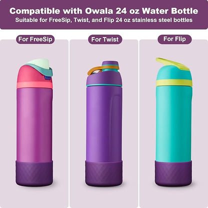 2PCS Silicone Water Bottle Boot for Owala 24oz 32oz 40oz, Anti-Slip Protective Sleeve Bottom Bumper Protector for FreeSip, Twist, and Flip Stainless Steel Water Bottles