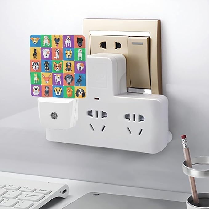 LED Night Lights Lamp with Dusk to Dawn Sensor, Dogs Icon Flat Design Night Lamp, Night Lights Plug Into Wall for Kids Room, Bedroom, Bathroom, Kitchen, Hallway