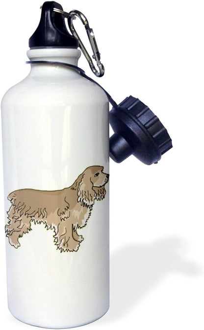 3dRose "Cute and Cuddly Canine Cocker Spaniel" Sports Water Bottle, 21 oz, White