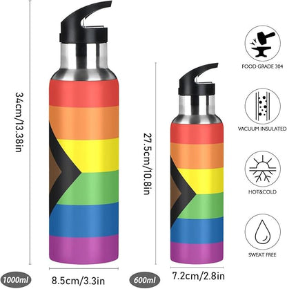 20oz Gay LGBT Progress Pride flag Sports Water Bottle,Double Wall Vacuum Insulated Stainless Steel Lesbian Water Bottle with Straw Keeps Hot＆ Cold, Bike Gym Travel Pride Day Month Gifts