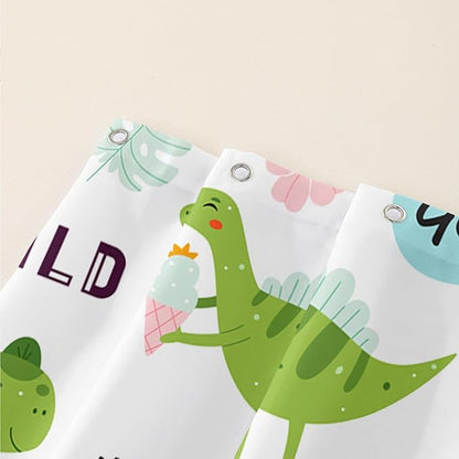 AILONEN Dinosaur Shower Curtain for Boys, Cute Green Kids Bath Curtain 72" W*78" H,Tropical Leaves Funny Dinosaur Curtain with 12 Plastic Hooks