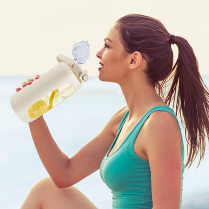 64oz Glass Water Bottle with Straw and Handle - Half Gallon Motivational Water Jug with Time Marker and Silicone Sleeve, Leak proof Wide Mouth Water Flask for Gym, Sports, and Daily Use (White)