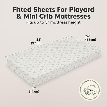 2-Pack Mini Crib Sheets Fitted, Pack and Play Sheets - Organic Cotton Pack N Play Sheets for Pack and Play Mattress, Playard Baby Crib Sheets, Jersey Crib Sheets Neutral for Boys, Girls (Fleur)