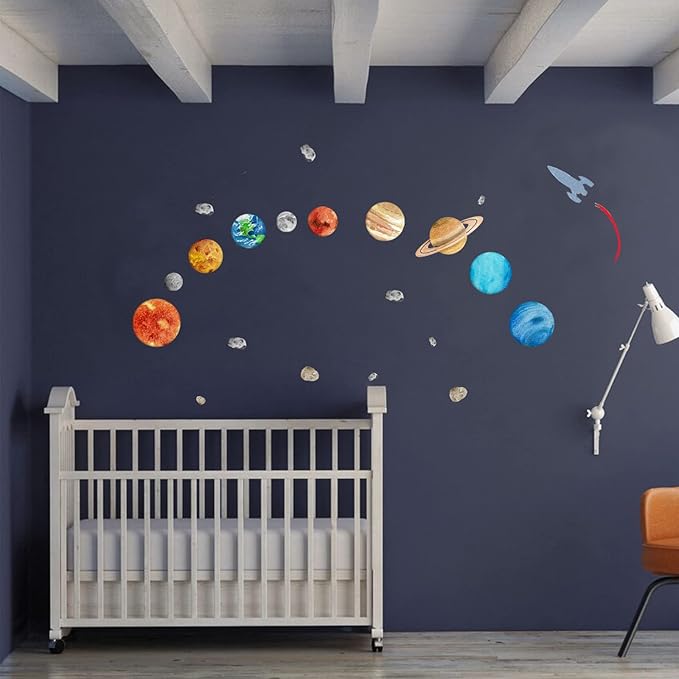 Solar System Wall Stickers for Kids, Universe Space Wall Sticker, Large Size Planet Wall Decal, Space Wall Decor for Bedroom Classroom Playroom Nursery Birthday Gift Idea(M)