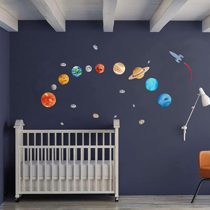Solar System Wall Stickers for Kids, Universe Space Wall Sticker, Large Size Planet Wall Decal, Space Wall Decor for Bedroom Classroom Playroom Nursery Birthday Gift Idea(M)