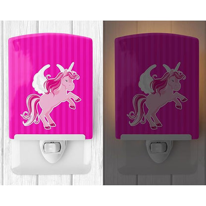 Caroline's Treasures BB9093CNL Unicorn Pink Stripes #2 Ceramic Night Light Compact, UL-Certified, Ideal for Bedroom, Bathroom, Nursery, Hallway, Kitchen, 6x4x3, Multicolor