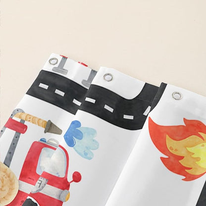 AILONEN Fire Truck Shower Curtain for Boys Bathroom Decor,Firemen Truck Bath Curtain,Construction Truck Printed Kids Curtain,Waterproof with 12 Plastic Hooks, 72" W x 84" H